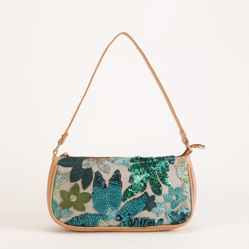 EMERALDBLOOM | GREEN FLORAL SEQUIN SHOULDER BAG