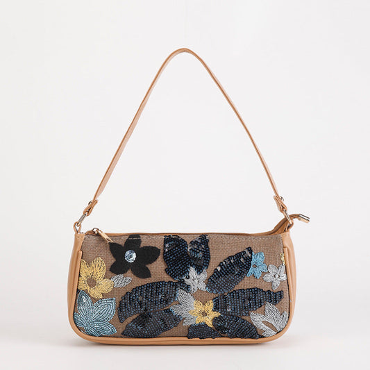 MIDNIGHTPETAL | NAVY FLORAL SEQUIN SHOULDER BAG