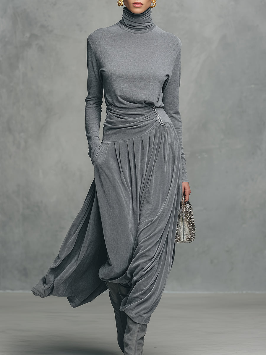 EMMA | ELEGANT STAND UP COLLAR TOP AND VELVET SKIRT SET