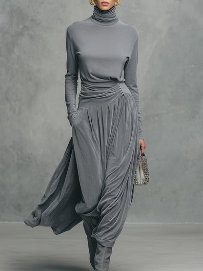 EMMA | ELEGANT STAND UP COLLAR TOP AND VELVET SKIRT SET