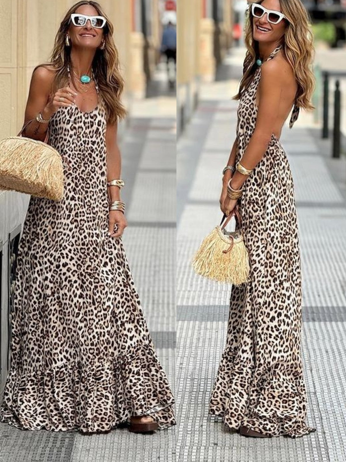 ROWENA | LEOPARD PRINT HALTERNECK BACKLESS MAXI DRESS