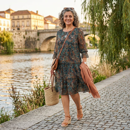 NOREEN | PAISLEY PRINT CHIFFON MIDI DRESS WITH TUMMY COVERAGE