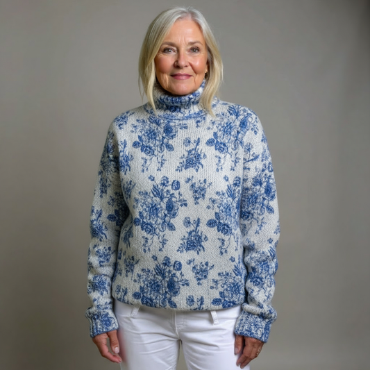 MAISIE | BLUE BLOSSOM KNIT TURTLENECK SWEATER