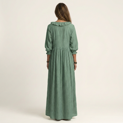 PALOMA | RUFFLE V-NECK STRIPED LANTERN-SLEEVE MAXI DRESS