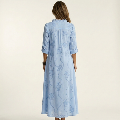 ODALYS | MAXI DRESS WITH TONAL FLORAL EMBROIDERY