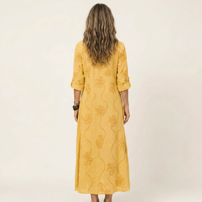 ODALYS | MAXI DRESS WITH TONAL FLORAL EMBROIDERY
