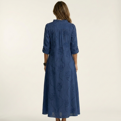 ODALYS | MAXI DRESS WITH TONAL FLORAL EMBROIDERY