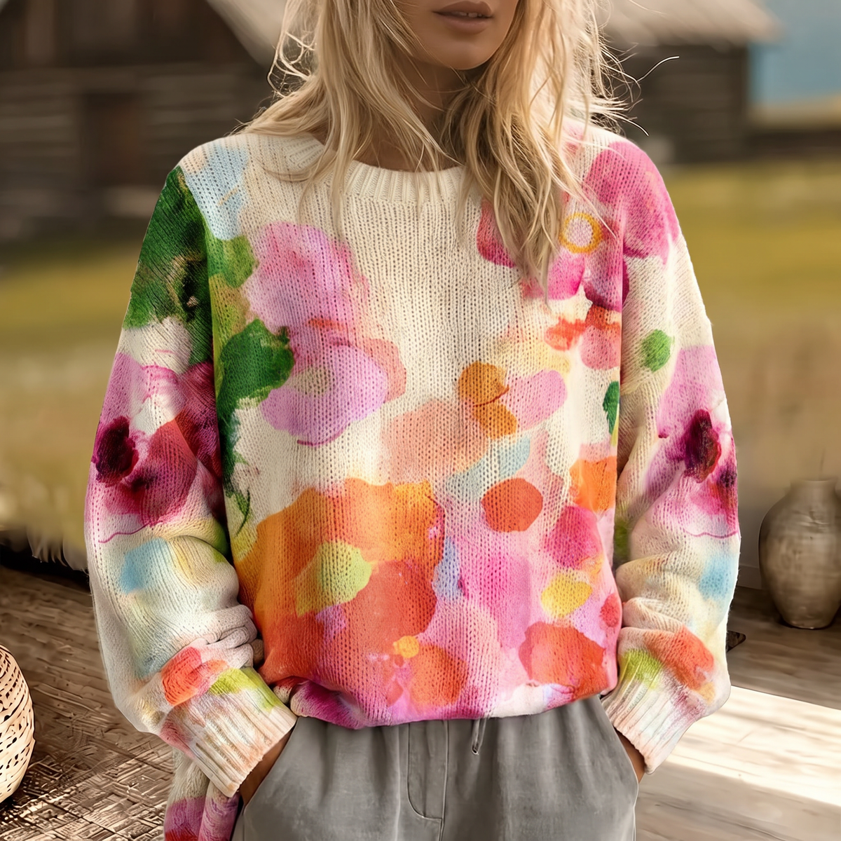 FERRONA | MULTICOLOUR TIE-DYE FLORAL KNIT SWEATER