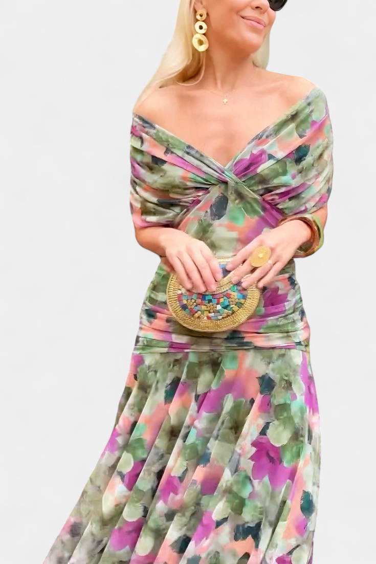 PENELOPE | LONG FLORAL V-NECK DRESS