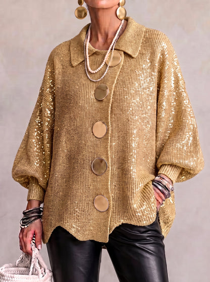 KATRIEN | OVERSIZED COLLARED CARDIGAN WITH METAL BUTTONS