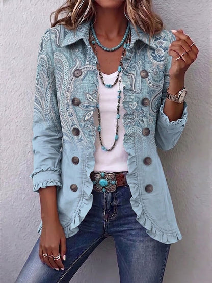 ESTRELLA | VINTAGE PAISLEY PRINT RUFFLED JACKET