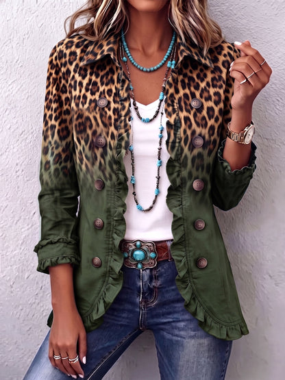 ELSPETH | LEOPARD OMBRE RUFFLE BLAZER JACKET