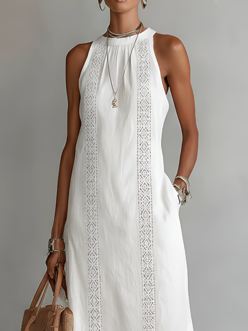 TERESA | RELAXED EMBROIDERED MANDARIN COLLAR MIDI DRESS