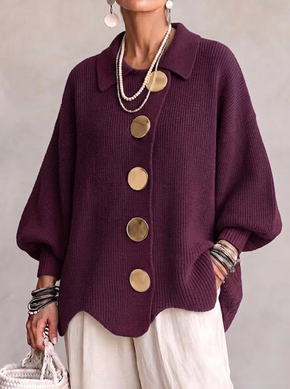 KATRIEN | OVERSIZED COLLARED CARDIGAN WITH METAL BUTTONS