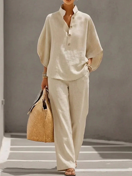 MARIBEL | SET WITH BATWING SLEEVES AND WIDE-LEG TROUSERS
