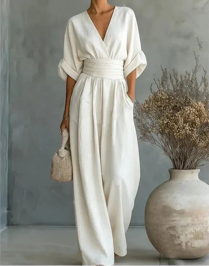 MONICA | ELEGANT V-NECK WIDE-LEG JUMPSUIT
