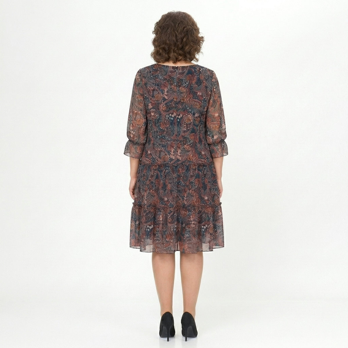 NOREEN | PAISLEY PRINT CHIFFON MIDI DRESS WITH TUMMY COVERAGE