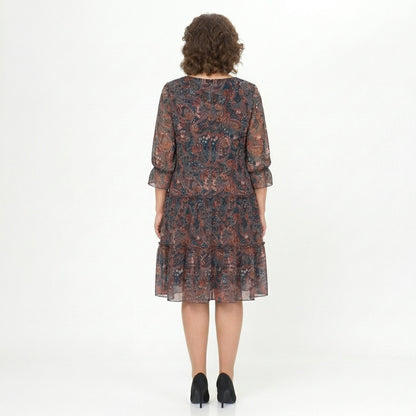 NOREEN | PAISLEY PRINT CHIFFON MIDI DRESS WITH TUMMY COVERAGE